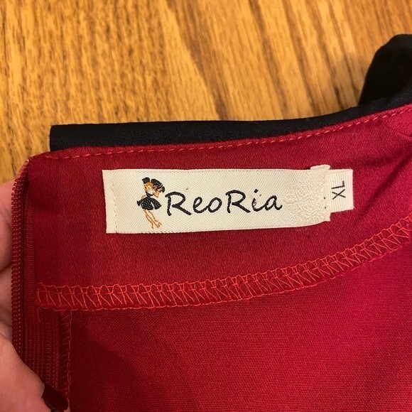 ReoRia Scarlet Red 50s Vintage Long Sleeve Large Pleated Dress - Picture 8 of 10